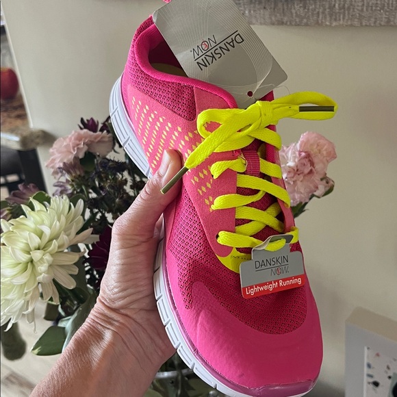 Running Shoes pink Lightweight White Sole Neon Yellow Laces Womens 5 - Picture 2 of 11